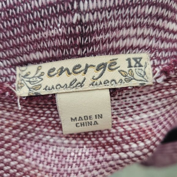 Emerge Burgundy/Red Cream Stripe Long Sleeve Open Cardigan Size 1X - Picture 5 of 5